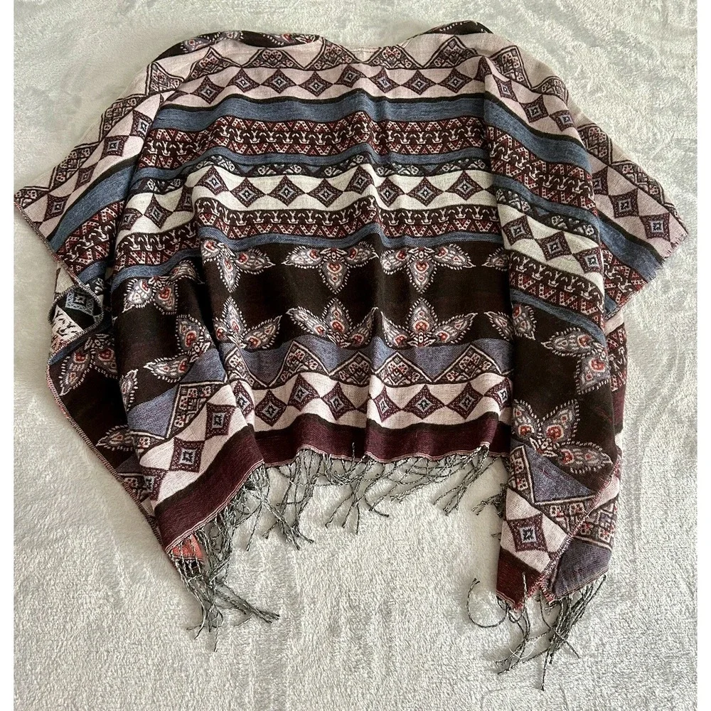 Libby Edelman Boho Wrap Blanket Shawl Aztec OSFA Fringe Southwest Fall Festival
